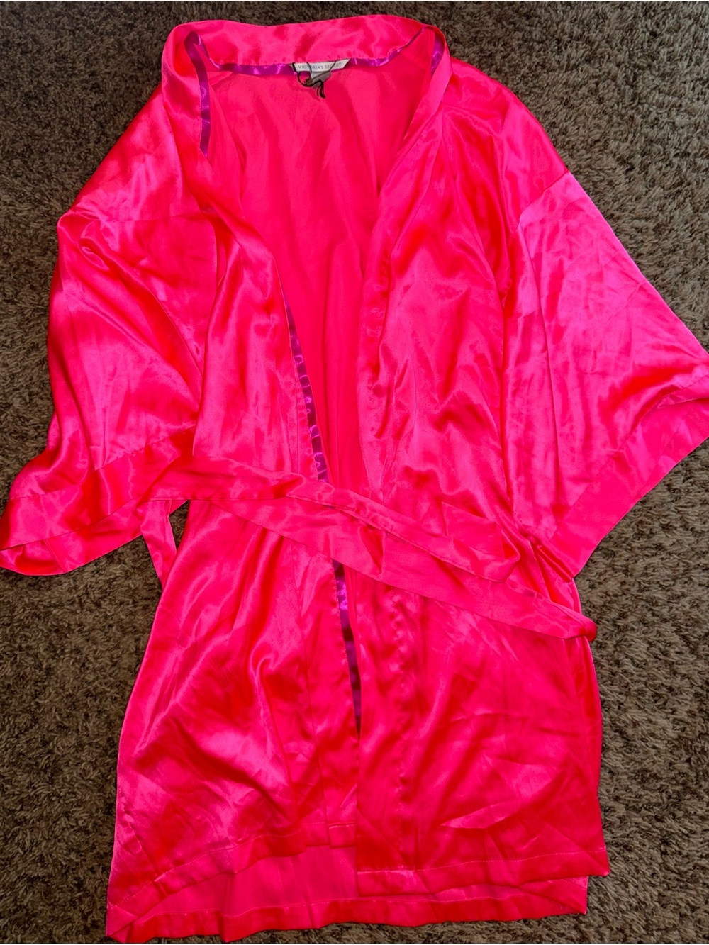 Victoria’s Secret Hot Pink Satin Robe M/L Kimono Belted Lingerie